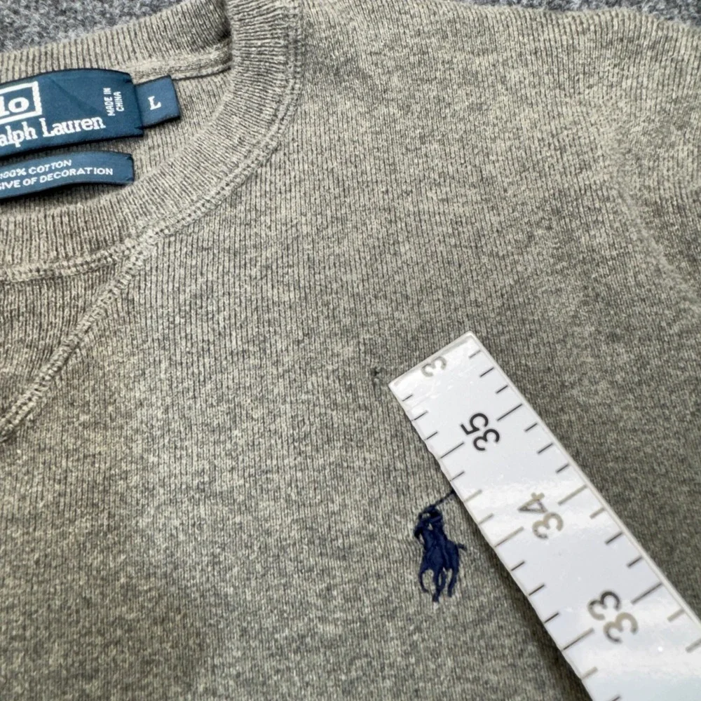 Polo Ralph Lauren Sweater Mens Large Gray Cotton V-Stitch Pullover Preppy
